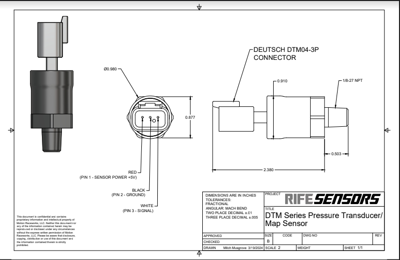 RIFE 2 Bar DTM Series MAP / Pan Vac Sensor 1/8" NPT-RIFE-Motion Raceworks