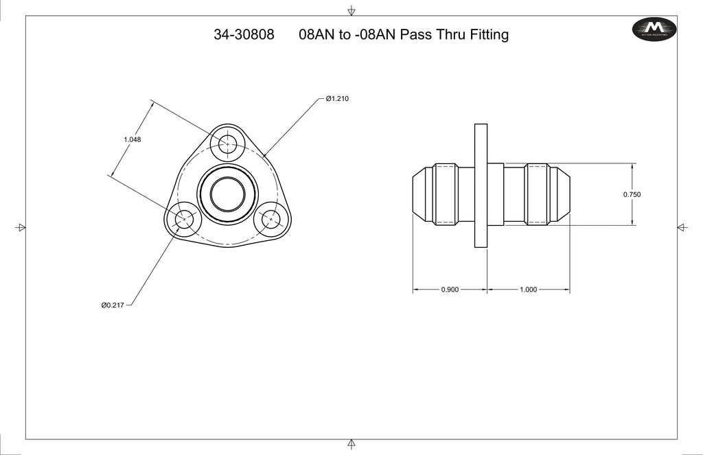 '-8AN Flanged Bolt in Pass Thru Bulkhead Fitting by Fluidworks-Fluidworks-Motion Raceworks