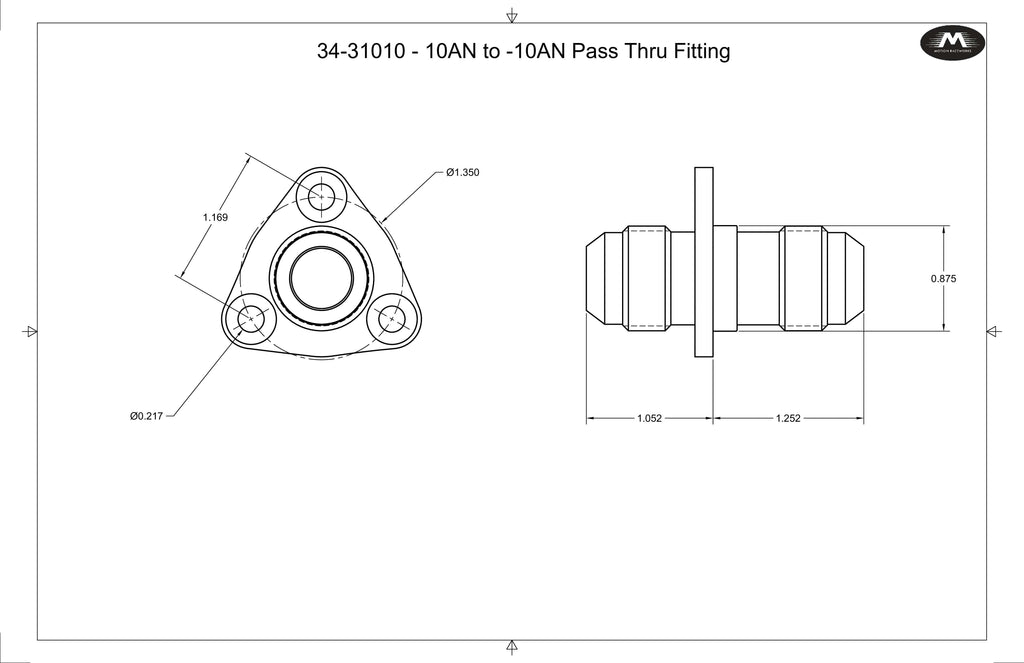 '-10AN Flanged Bolt in Pass Thru Bulkhead Fitting by Fluidworks-Fluidworks-Motion Raceworks